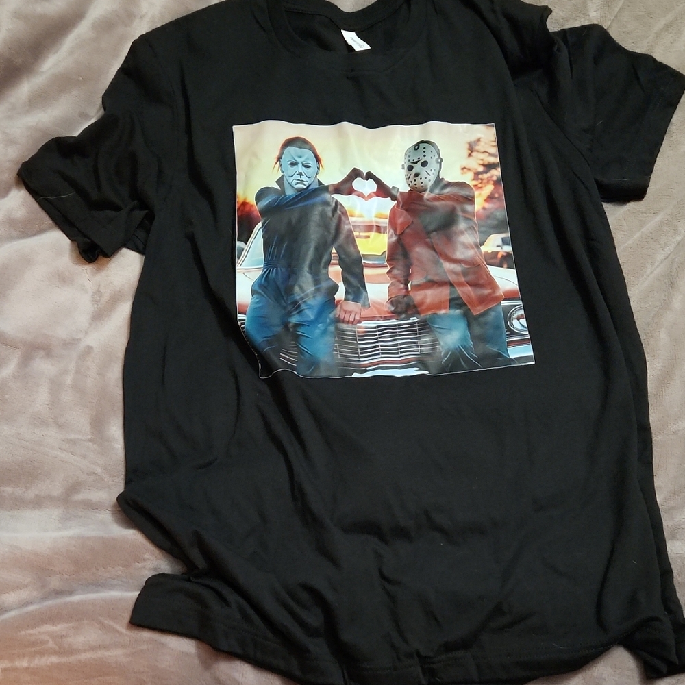 Black Graphic T-Shirt with Horror Print